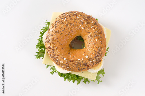 Obraz na plátně bagel sandwich with eggs and cheese