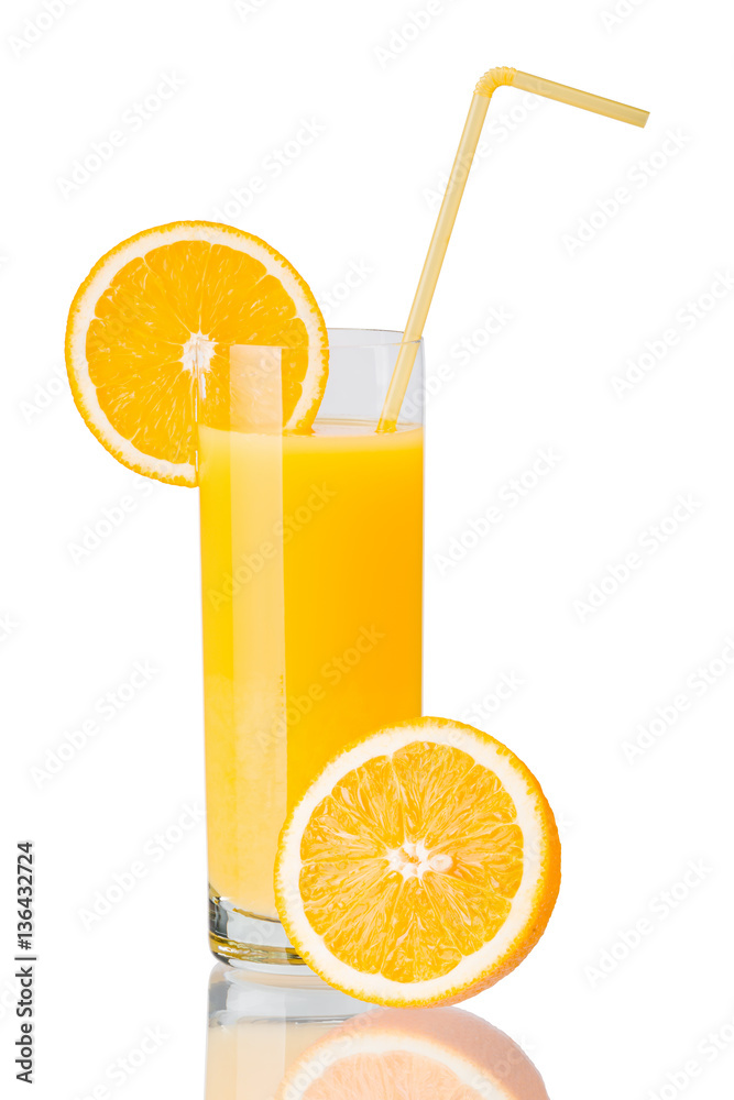 Orange juice and slices of orange isolated on white Orange juice and slices of orange isolated on white