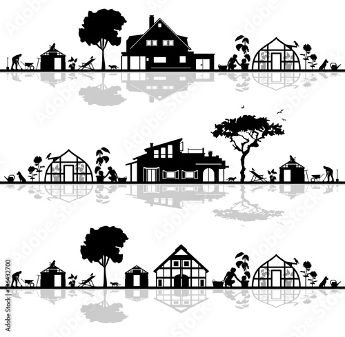 Silhouette Häuser mit Garten