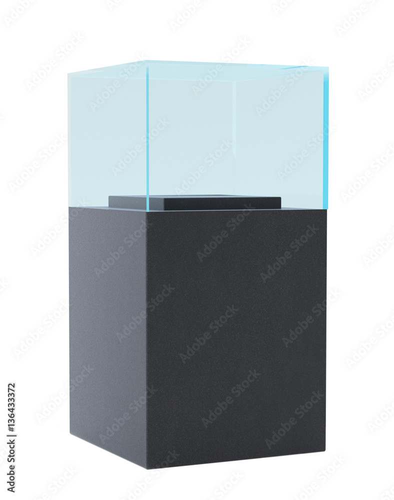 3d Empty glass showcase for exhibit. gray background 3d Empty glass showcase for exhibit. gray background