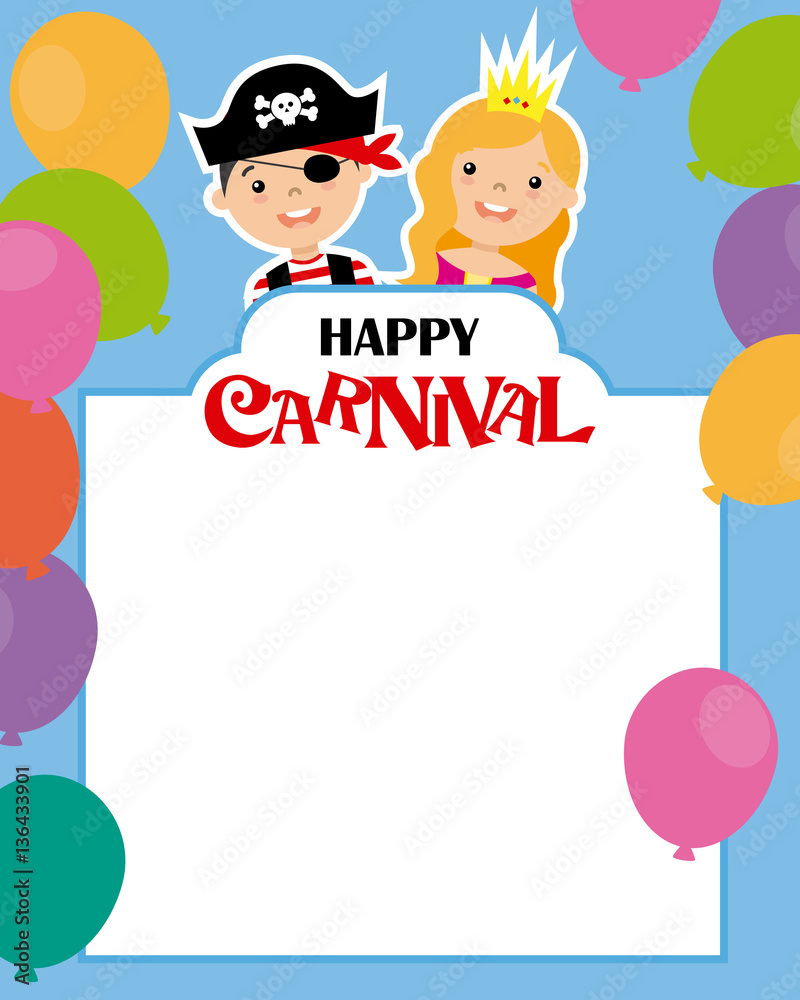 costume party card. Pirate and princess with poster. costume party card. Pirate and princess with poster.