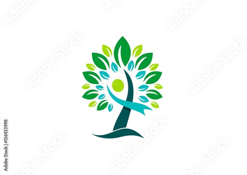 tree logo, people wellness logo concept, abstract health people tree cross logo symbol, concept human religious logotype icon vector design template