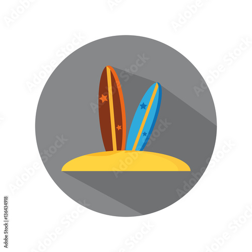 Flat Icon of Surfboard With Long Shadow For Travel And Beach