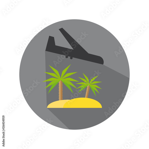 Flat Icon of Arrival Plane And Tropical Island For Travel And Beach