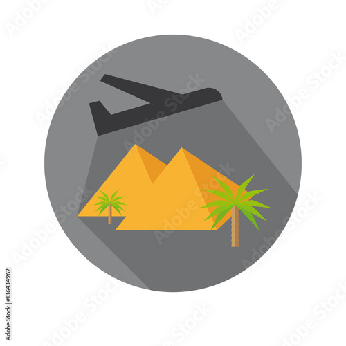 Flat Icon of Fly Away Plane And Pyramid For Travel And Beach