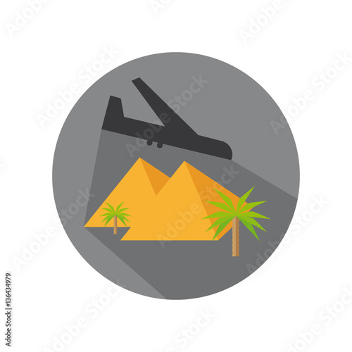 Flat Icon of Arrival Plane And Pyramid For Travel And Beach
