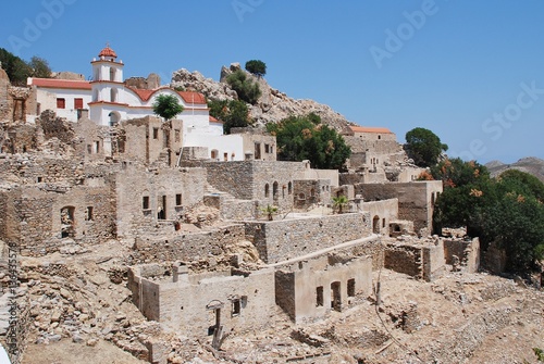 The ruins of the abandoned village of Mikro Chorio on the Greek island of Tilos.