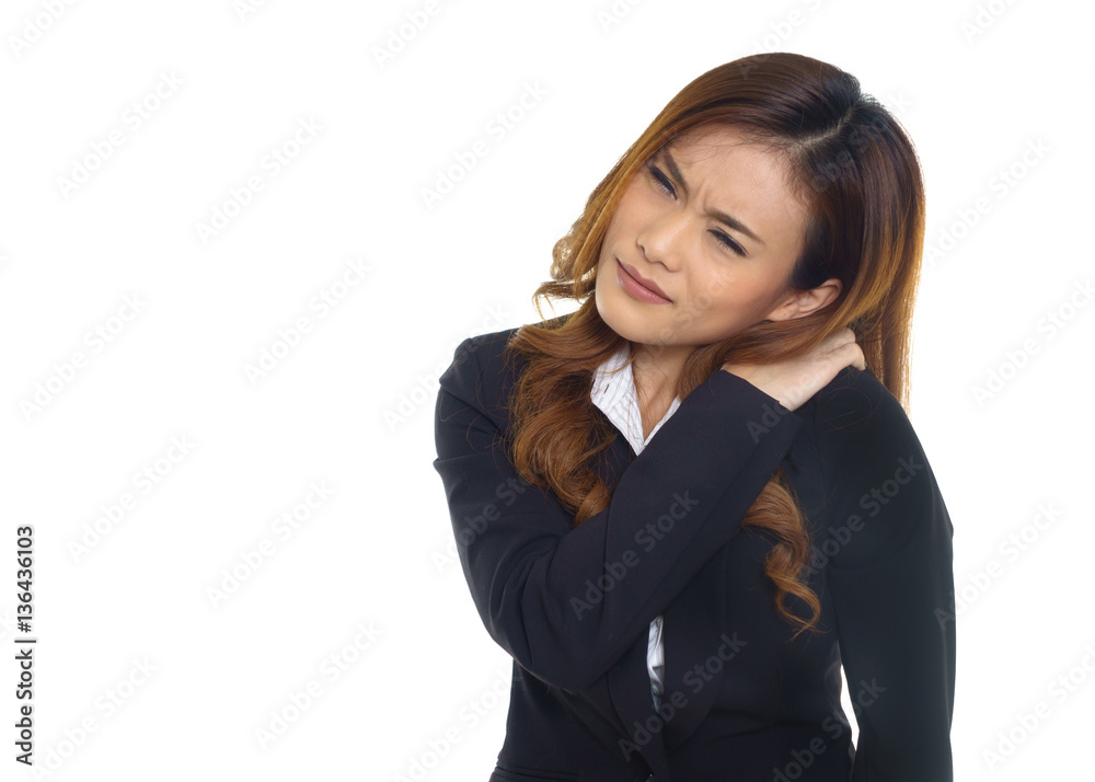 Business woman with shoulder pain. Business woman with shoulder pain.