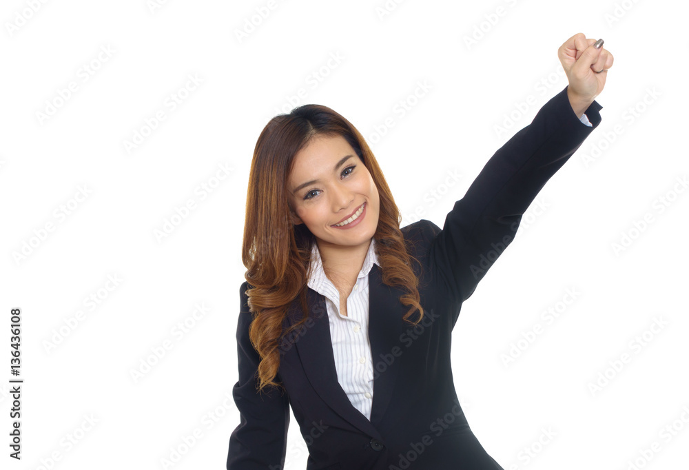 businesswoman cheerful for her succes Isolated on white backgrou businesswoman cheerful for her succes Isolated on white backgrou