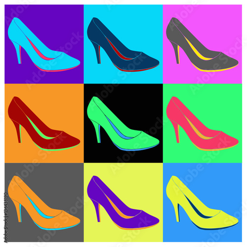set of set of fashionable female high heel boots, vector, illustration