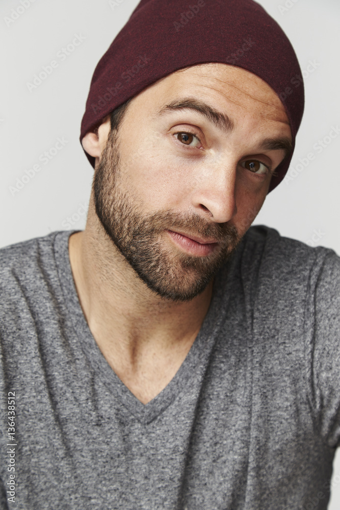 Portrait of dude in hat and grey top Portrait of dude in hat and grey top