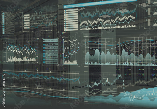 A successful stock market concept collage on a background with servers © Ravil Sayfullin
