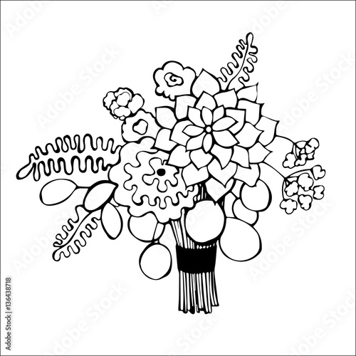 Hand drawn flowers. Bridal bouquet. Vector illustration.