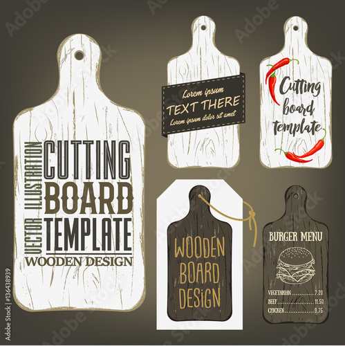 Carta da parati Wood cutting board template with usage examples