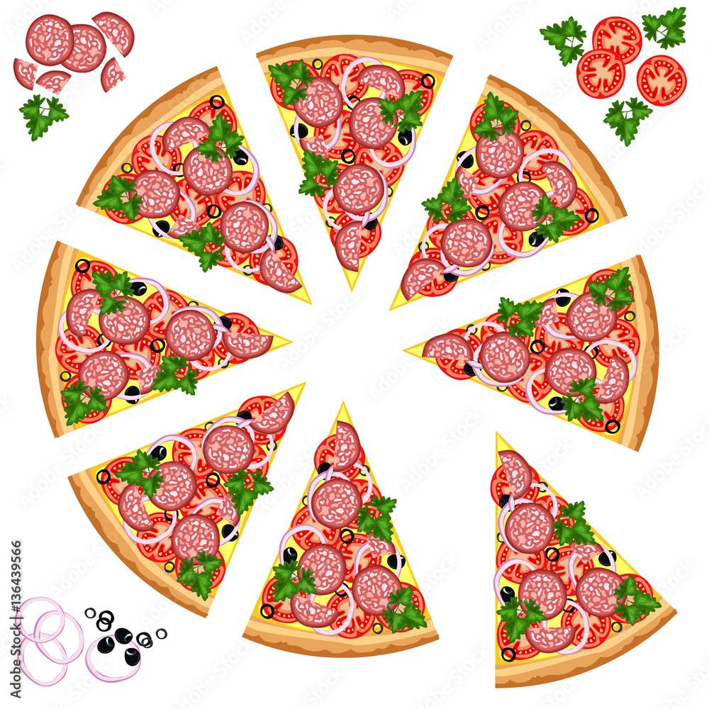 Slices of pizza with various ingredients. Slices of pizza with various ingredients.