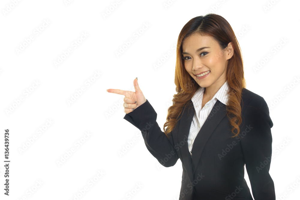 Business woman pointing blank space Business woman pointing blank space
