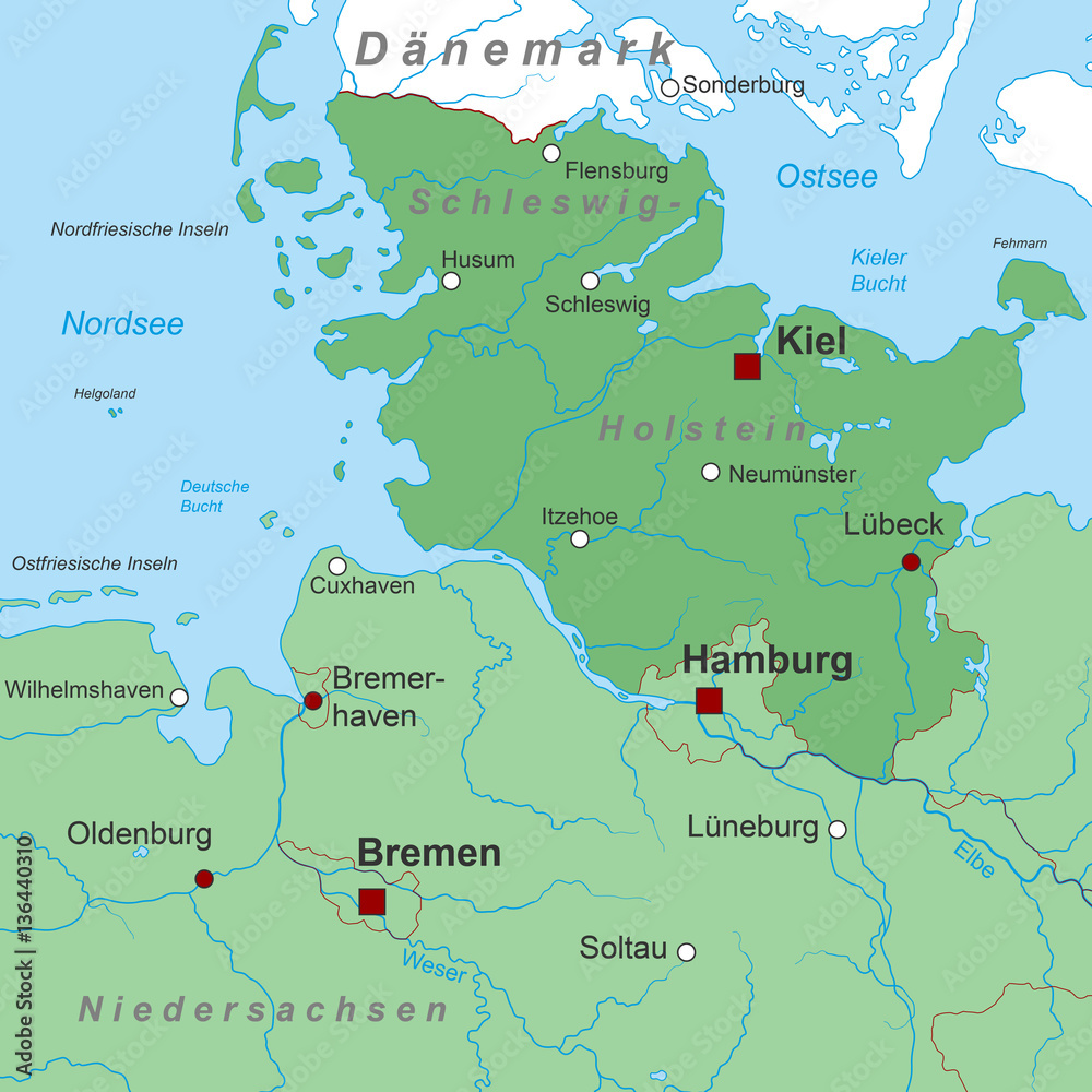 Bundesland Schleswig-Holstein - Landkarte (in Grün)