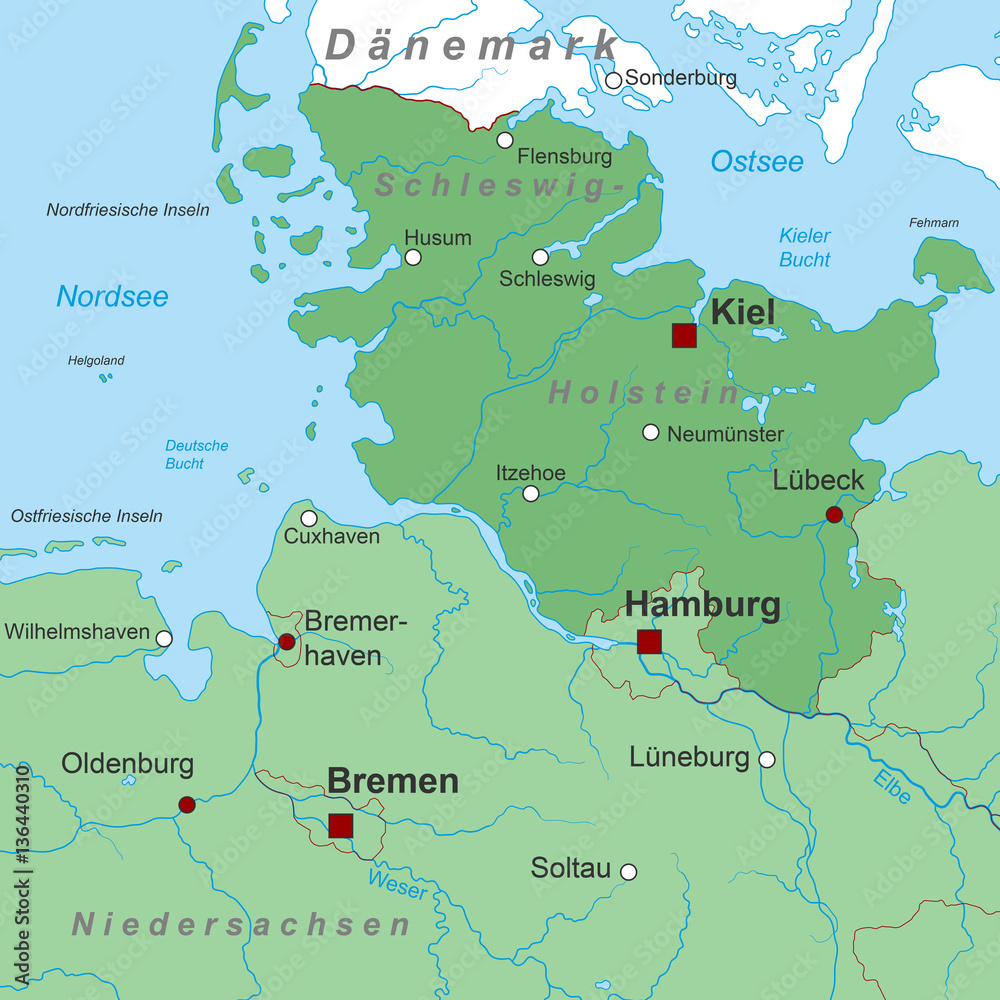 Obraz premium Bundesland Schleswig-Holstein - Landkarte (in Grün)