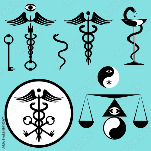 Black and white set caduceus.