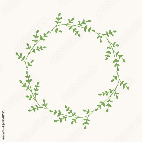 Green wreath. Vector isolated. Flowers and leaves frame.