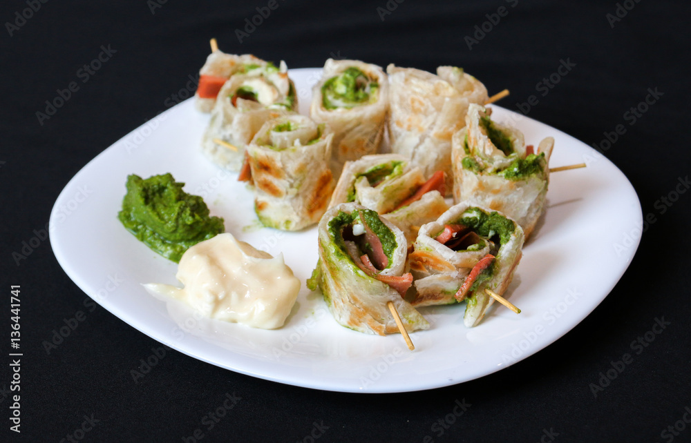 Paratha Roll with mayonnaise and chutney Paratha Roll with mayonnaise and chutney