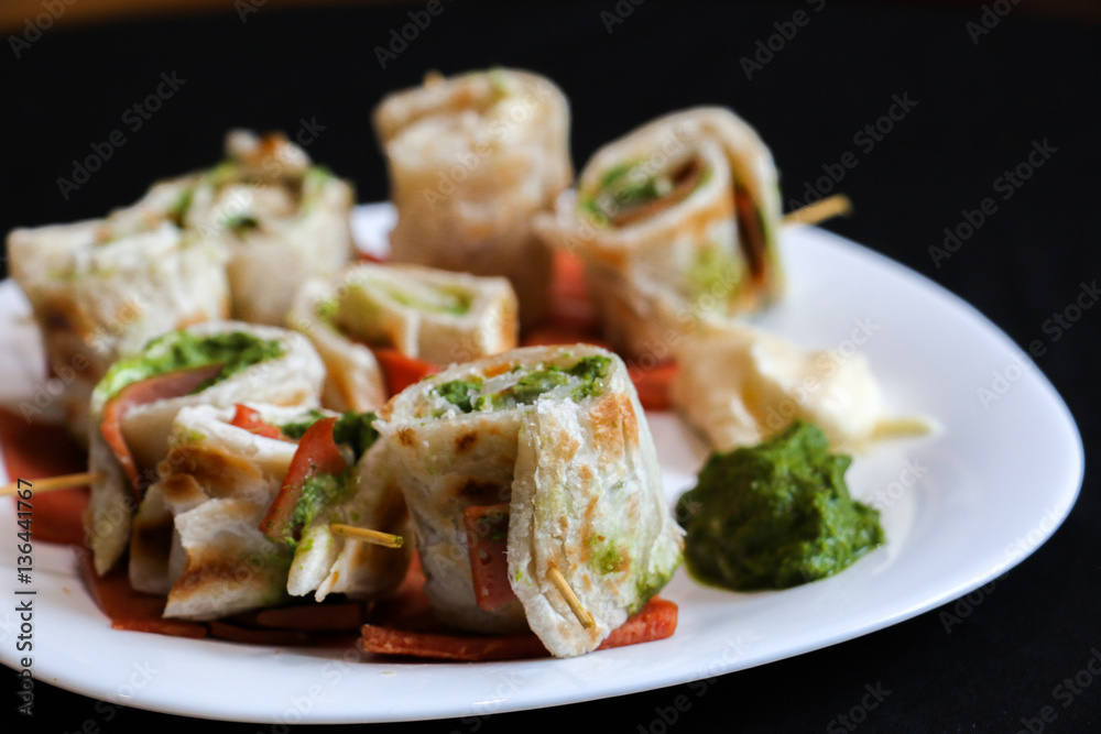 Paratha Roll with mayonnaise and chutney