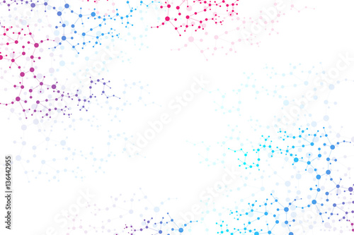 Structure molecule and communication. Dna, atom, neurons. Scientific concept for your design. Connected lines with dots. Medical, technology, chemistry, science background. Vector illustration.