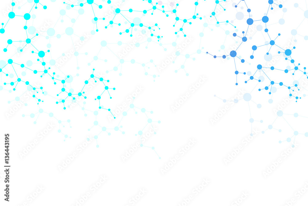 Structure molecule and communication. Dna, atom, neurons. Scientific concept for your design. Connected lines with dots. Medical, technology, chemistry, science background. Vector illustration.