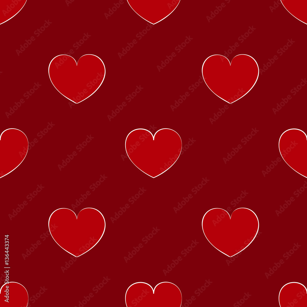 Seamless maroon pattern with hearts. Bright background for the V