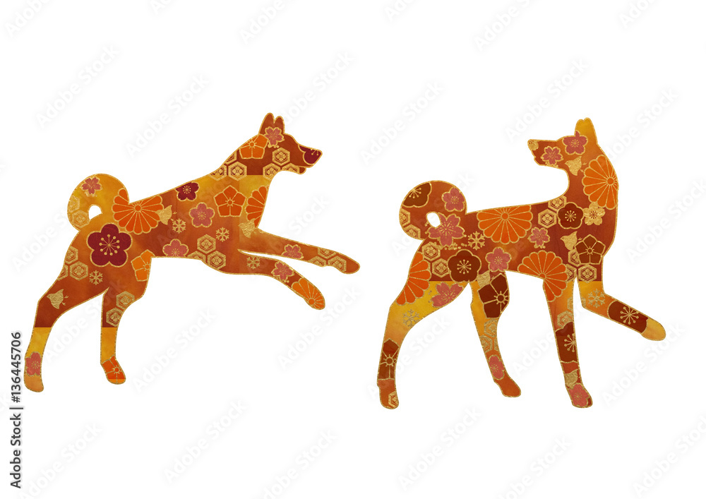 花の和柄の犬 日本犬 Stock イラスト Adobe Stock