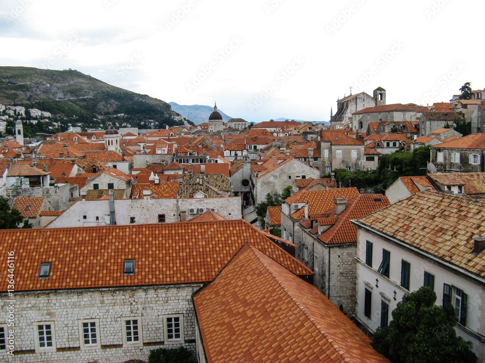 Hrvatian Croatian village of Dubrovnik with orange rooftops view
