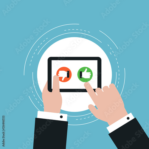 Social Engagement, like and dislike, feedback flat vector illustration design. Thumb up and thumb down icon design for web banners and apps