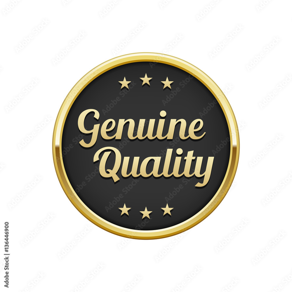 Gold black genuine quality round badge, banner  