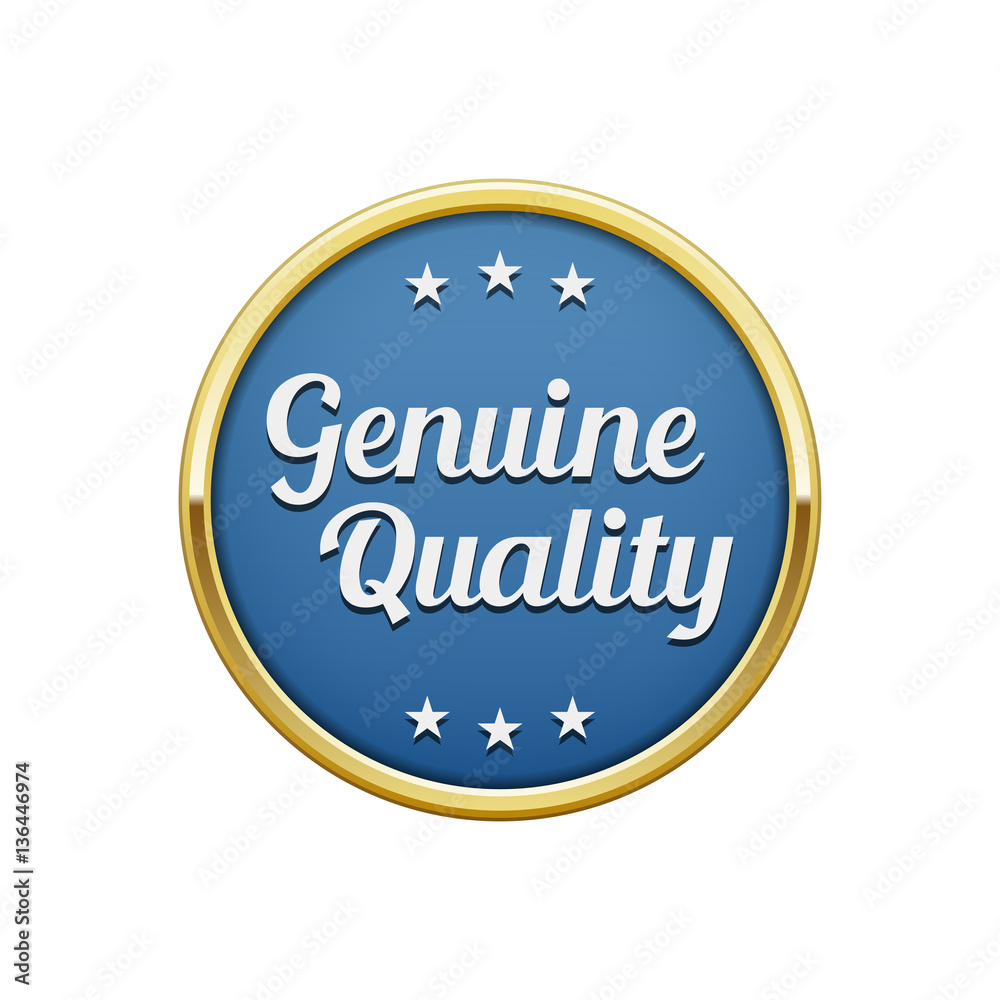 Gold blue genuine quality round badge, banner