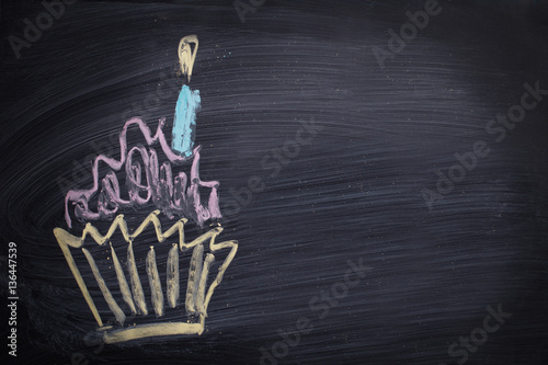 Canvas Print a birthday cake drawing on blackboard