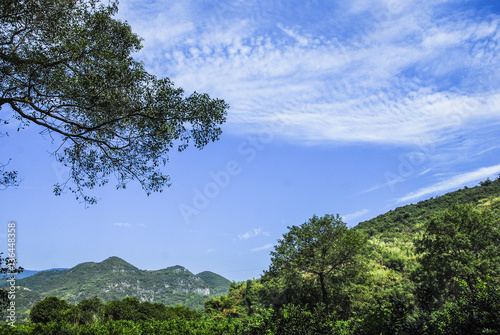 The mountains and countryside scenery with blue sky