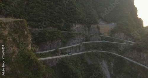 The long and windy 99 turn road going up to the summit of Tianmen shan in mountain national park, Hunan province, China.