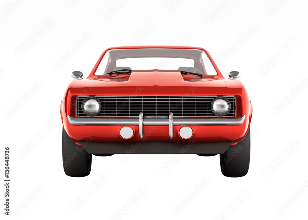 Muscle car front view without shadow on white background 3d Muscle car front view without shadow on white background 3d