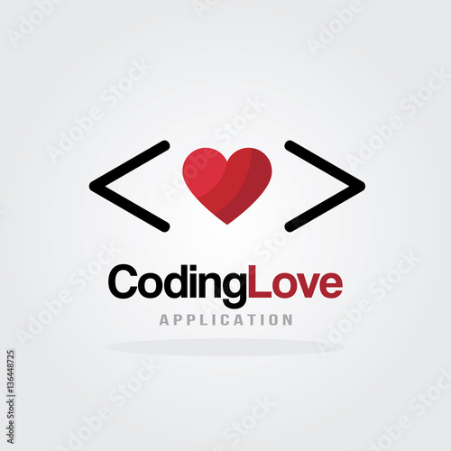 Love Coding Logo Design Template with heart design concept. Software company logo template. Vector illustration. Software development, Software application, Mobile application development. 