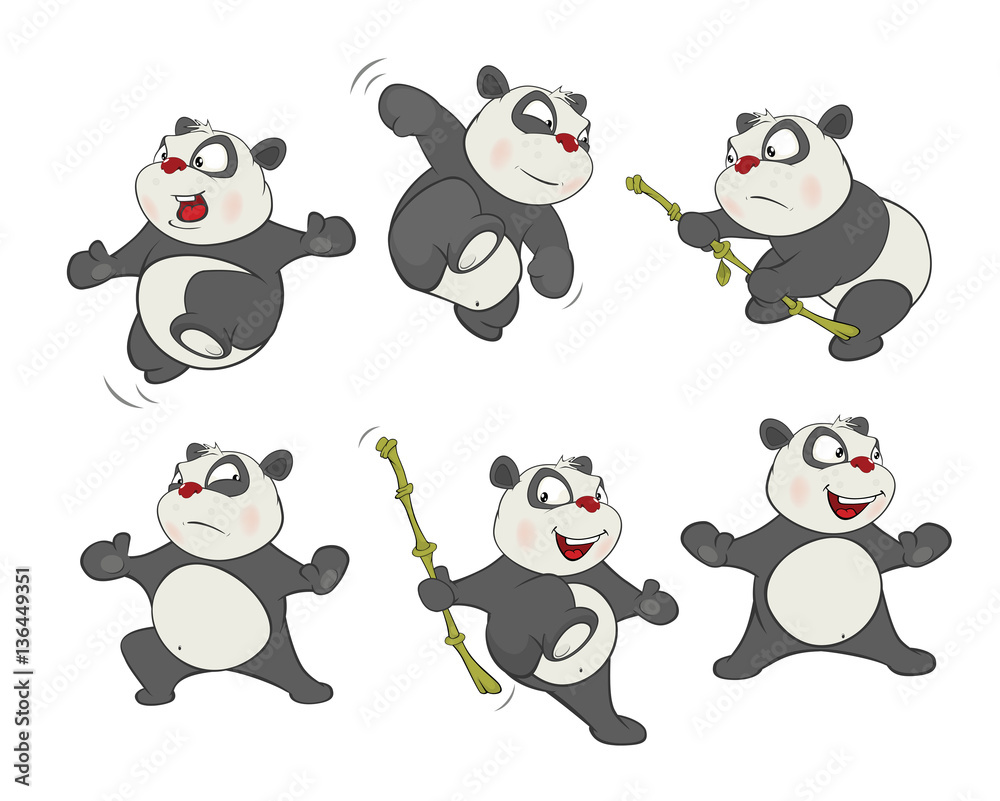 Fototapeta premium Illustration of a set of Funny Panda Bear. Cartoon Character