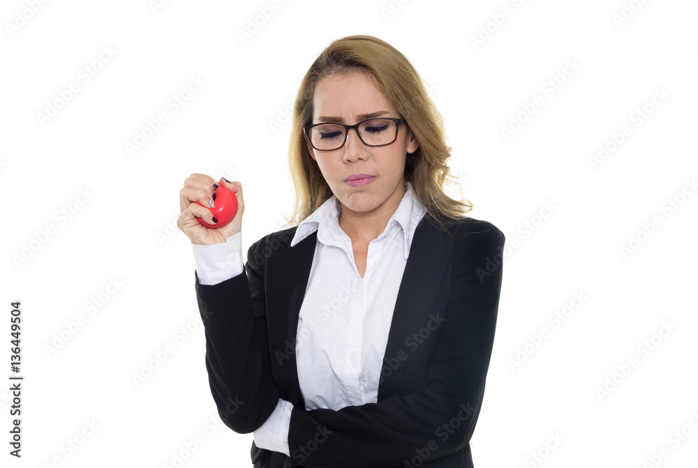 business woman in stress squeezing a stress ball business woman in stress squeezing a stress ball