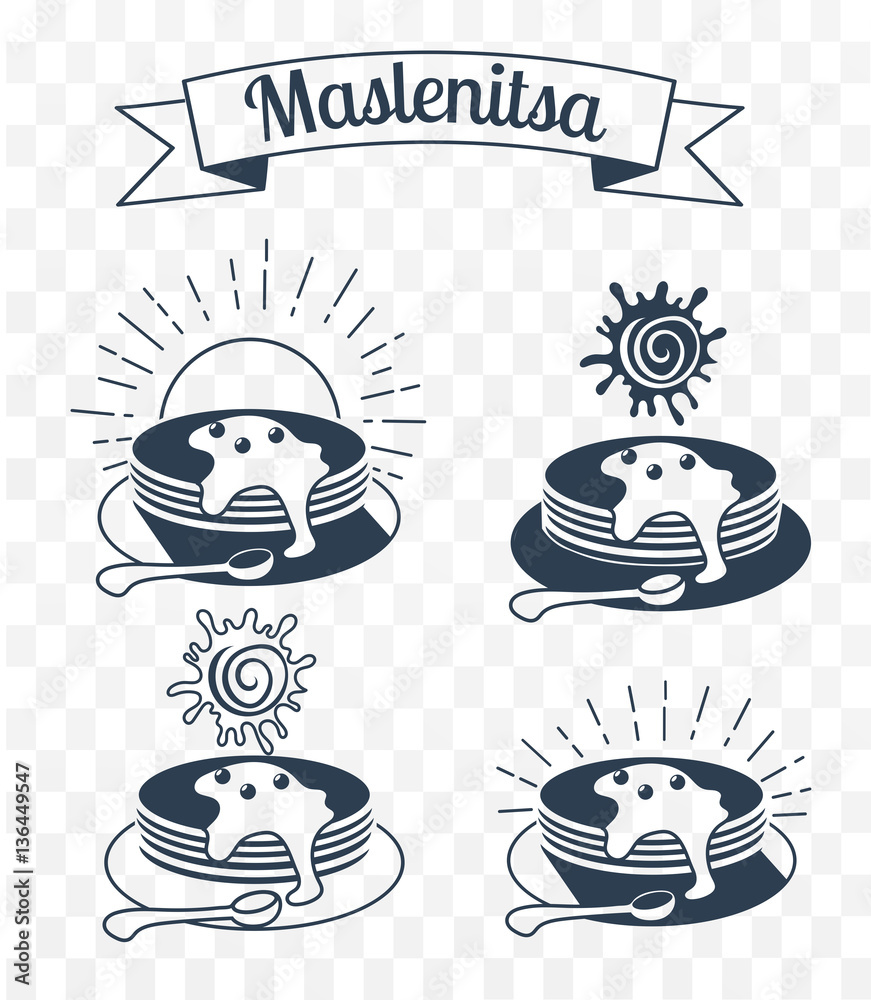 Maslenitsa set iicons, silhouette