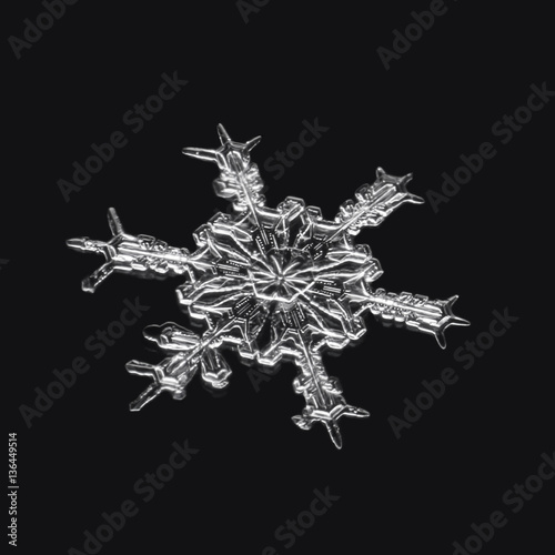 Real snowflake against a dark background