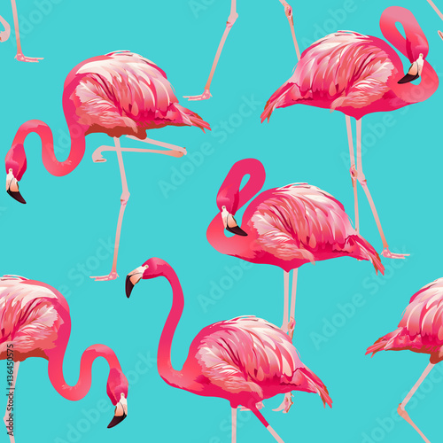 Fototapeta Tropikalny Ptasi flaminga tło - Bezszwowy deseniowy wektor