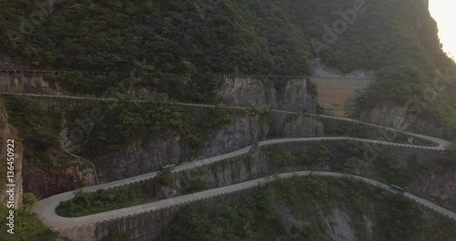 The long and windy 99 turn road going up to the summit of Tianmen shan in mountain national park, Hunan province, China.