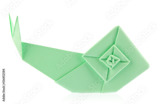 Green garden snail of origami
