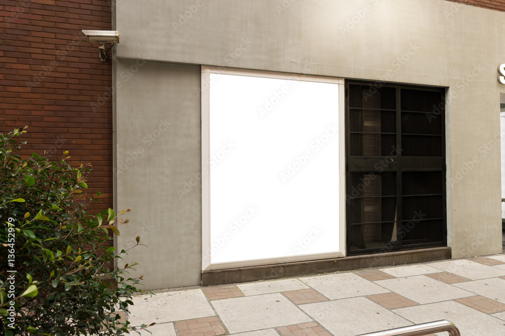 Fototapeta premium Street, Banner - Sign, Lighting Equipment, Billboard, Advertisement,Large blank billboard on a street wall, banners with room to add your own text