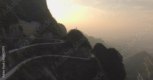 The long and windy 99 turn road going up to the summit of Tianmen shan in mountain national park, Hunan province, China.