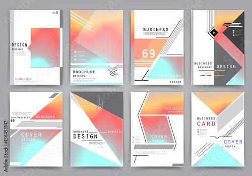 Business brochure 2017 vector set. Applicable for Banners, Placards, Posters, Flyers, cover design annual report, magazine, in A4 format. Modern geometric background template
