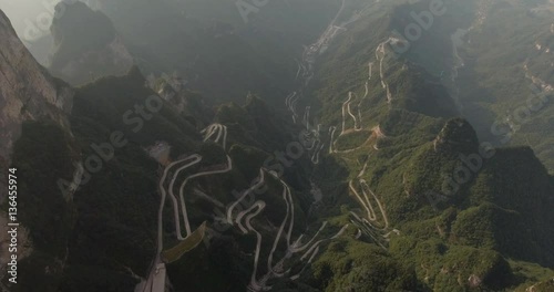 The long and windy 99 turn road going up to the summit of Tianmen shan in mountain national park, Hunan province, China.